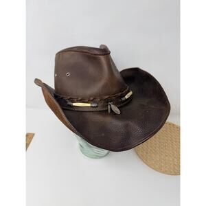 Bullhide Vintage Leather Hat Brown Size M Western Cowboy Rodeo Ranch READ